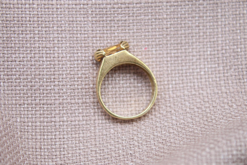 Citrine Solitaire Ring 22k Gold Plated 925 Sterling Silver Handmade Statement Ring