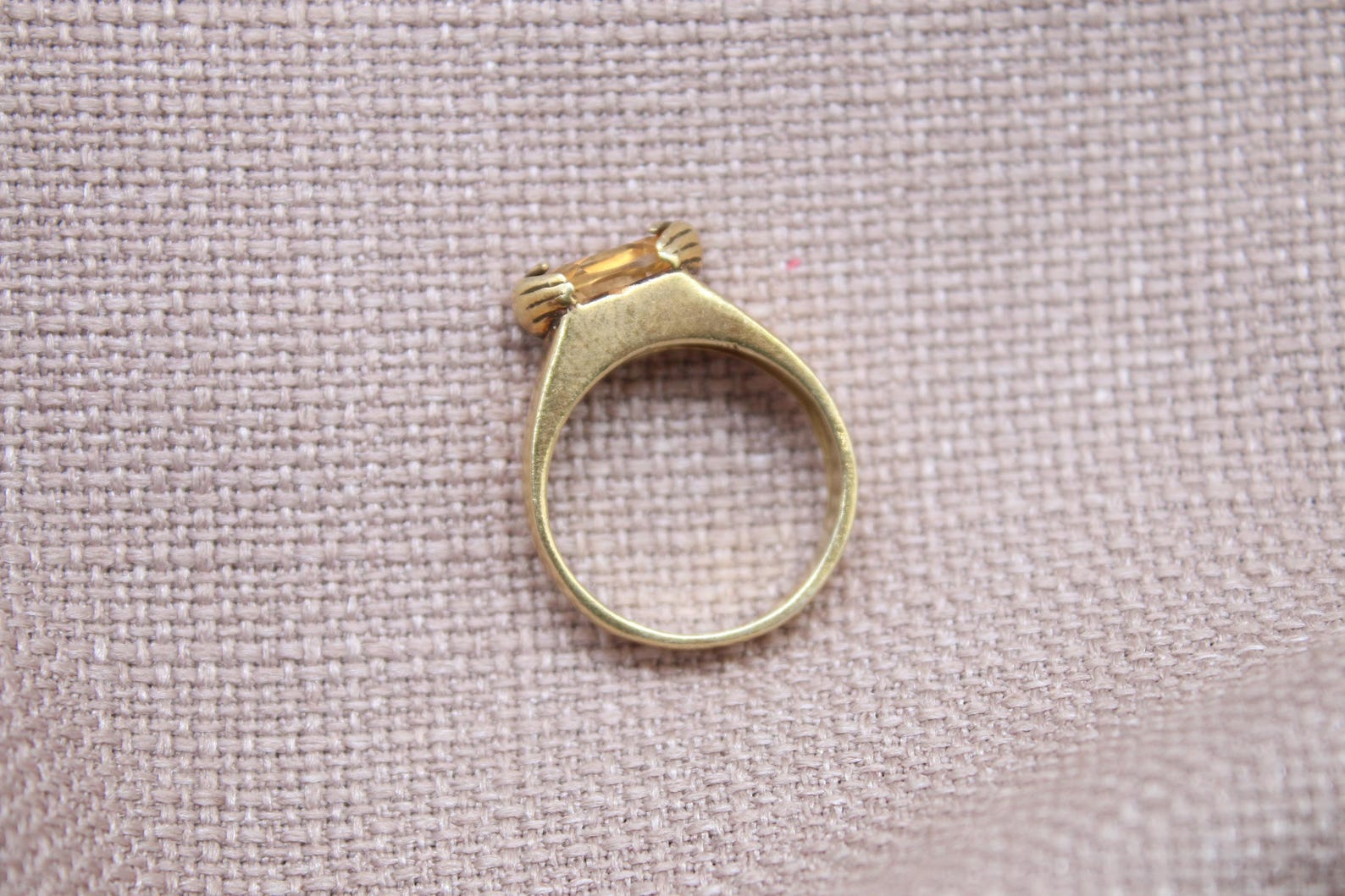 Citrine Solitaire Ring 22k Gold Plated 925 Sterling Silver Handmade Statement Ring