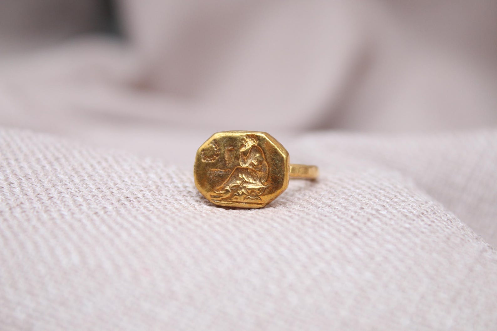 Helios Sun God Signet Ring 22k Gold Plated 925 Sterling Silver Handmade