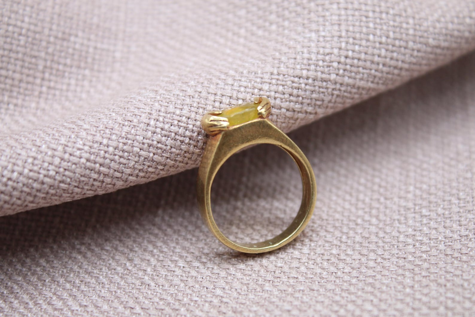 Natural Yellow Sapphire Ring 22K Gold Plated 925 Silver Vintage Statement Ring