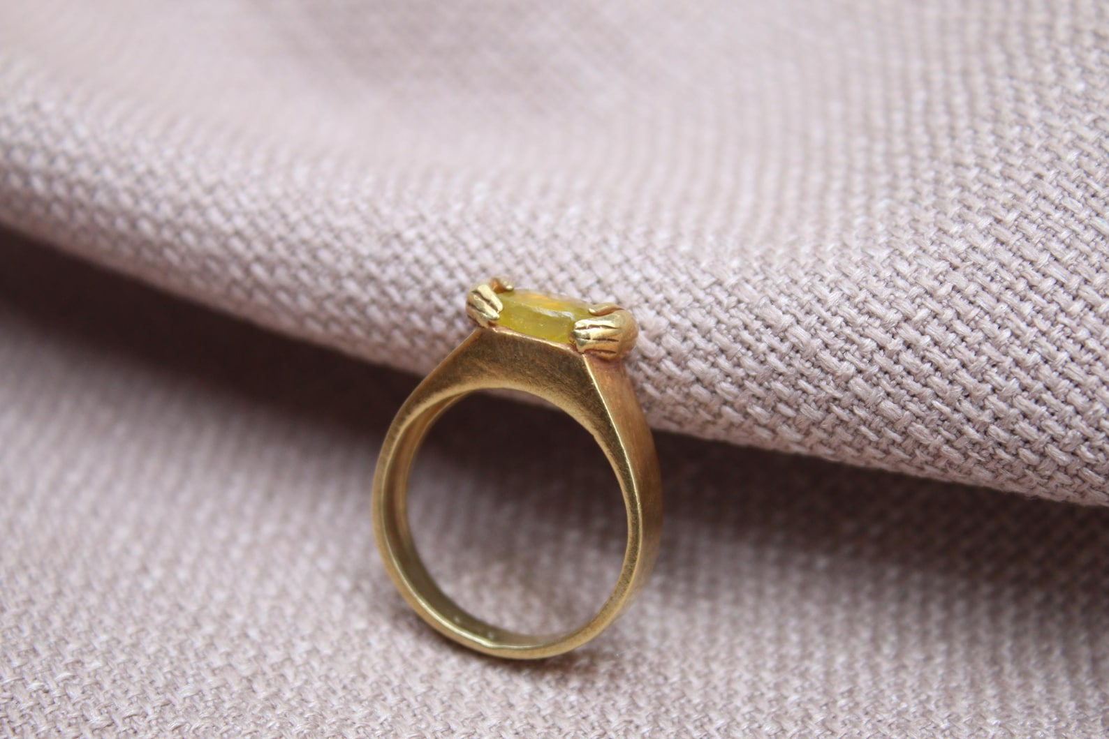 Natural Yellow Sapphire Ring 22K Gold Plated 925 Silver Vintage Statement Ring