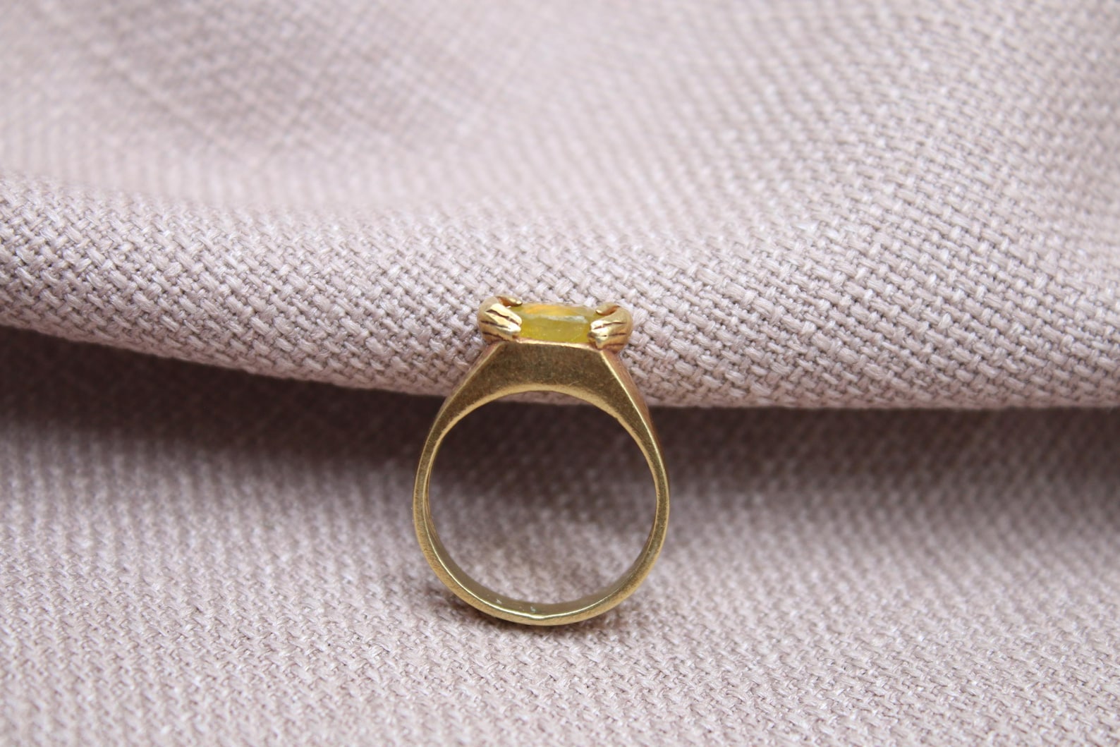 Natural Yellow Sapphire Ring 22K Gold Plated 925 Silver Vintage Statement Ring