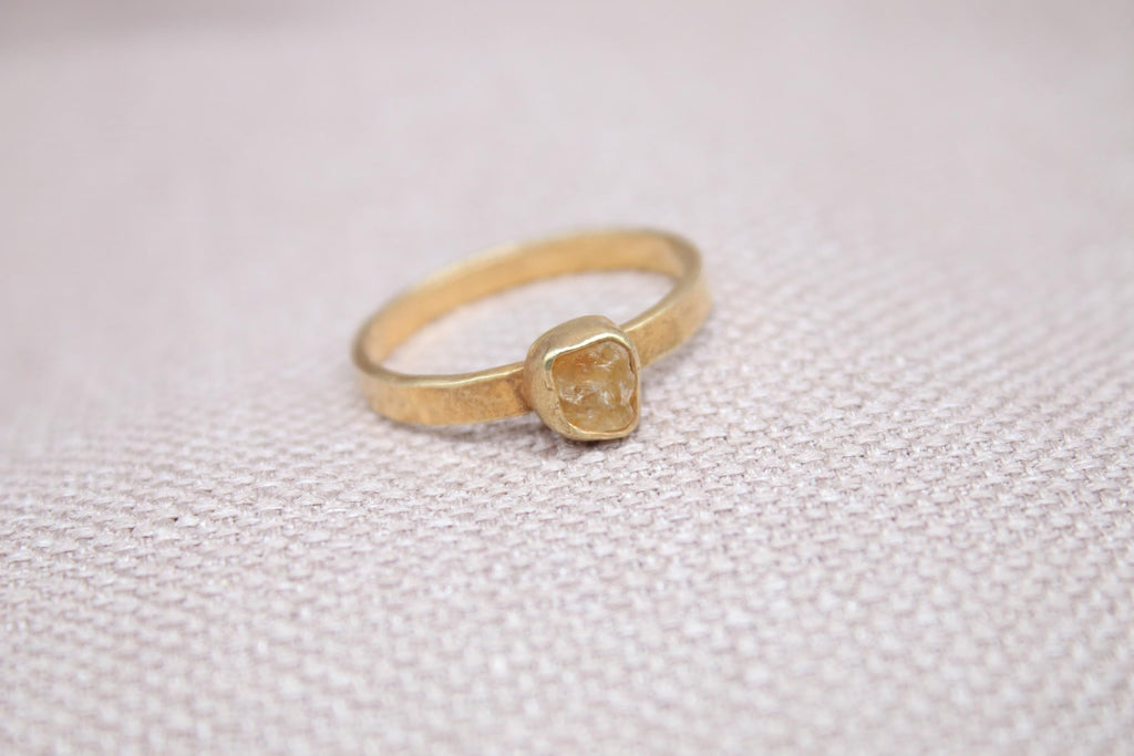 Rough Citrine Ring 22K Gold Plated 925 Sterling Silver Handmade Minimalist Ring