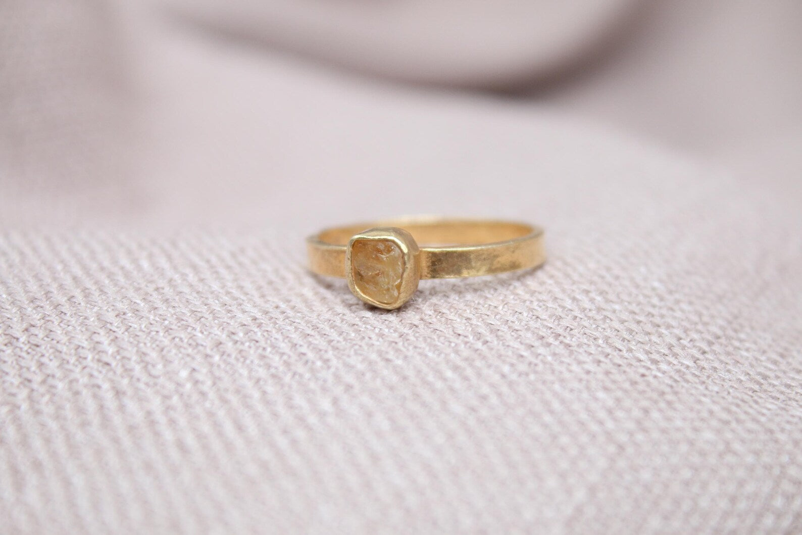 Rough Citrine Ring 22K Gold Plated 925 Sterling Silver Handmade Minimalist Ring