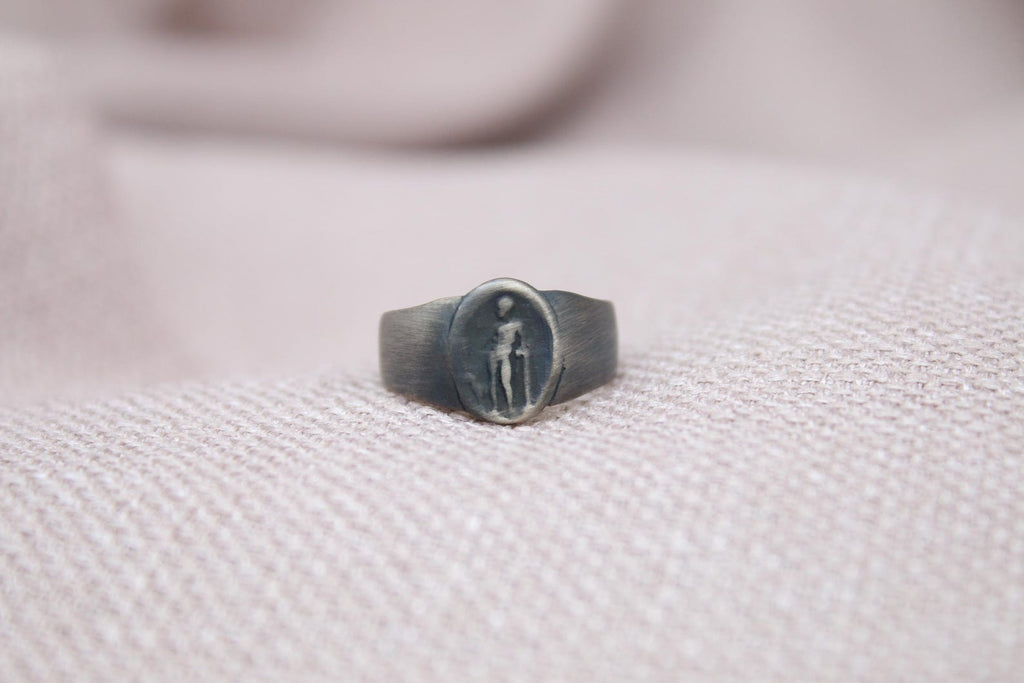 Athena Signet Ring Oxidized 925 Sterling Silver Handmade Greek Mythology Ring