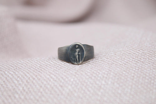 Athena Signet Ring Oxidized 925 Sterling Silver Handmade Greek Mythology Ring