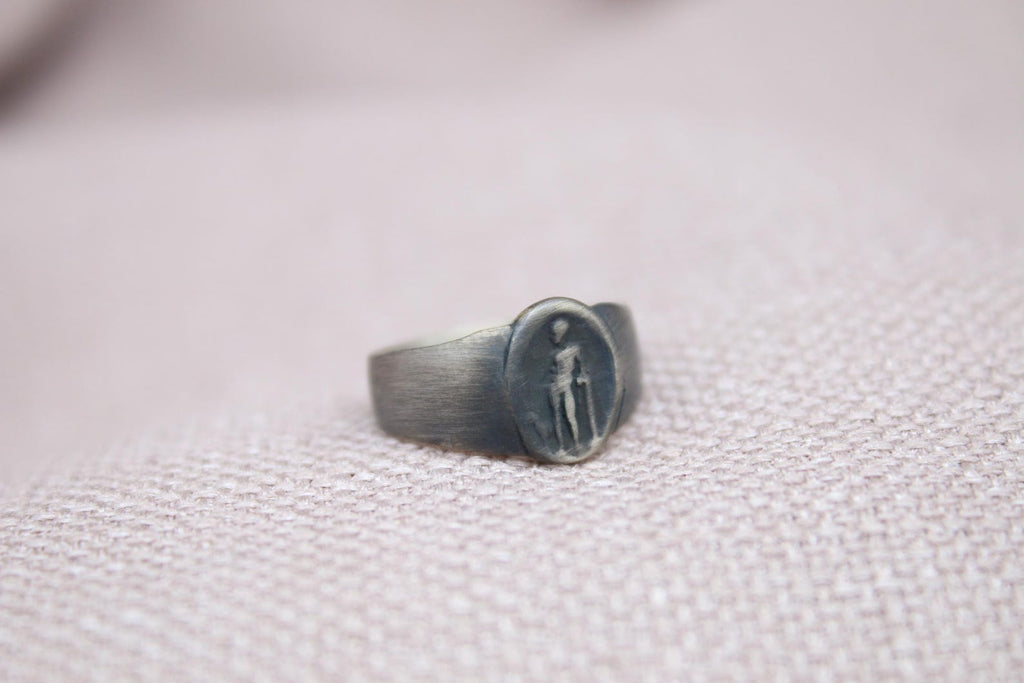 Athena Signet Ring Oxidized 925 Sterling Silver Handmade Greek Mythology Ring