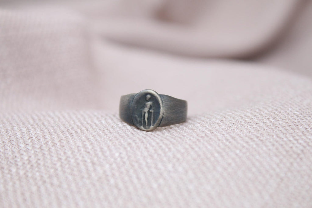 Athena Signet Ring Oxidized 925 Sterling Silver Handmade Greek Mythology Ring