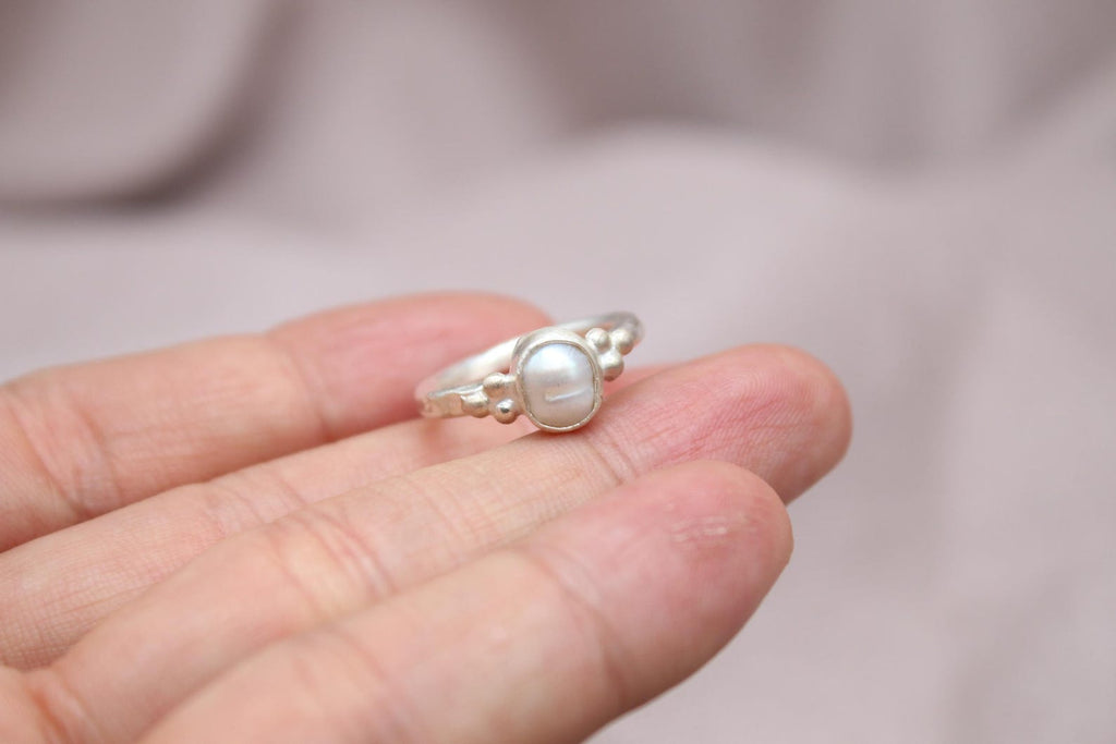 Natural Pearl Ring 925 Sterling Silver Handmade Vintage Style Artisan Ring