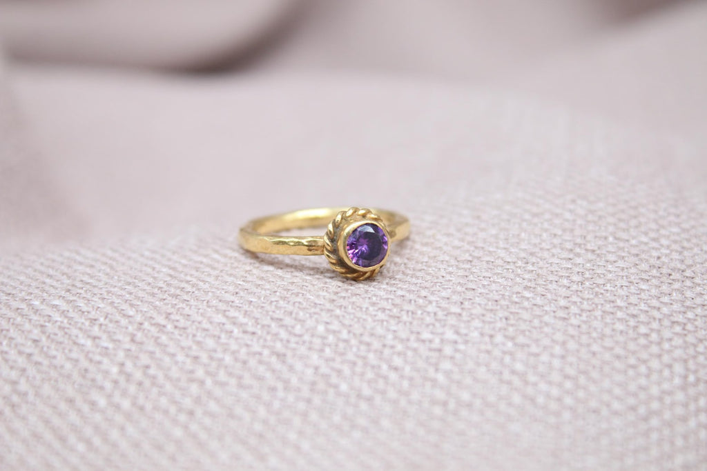 Amethyst Ring 22K Gold Plated 925 Sterling Silver Handmade Vintage Style Ring