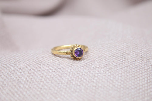 Amethyst Ring 22K Gold Plated 925 Sterling Silver Handmade Vintage Style Ring