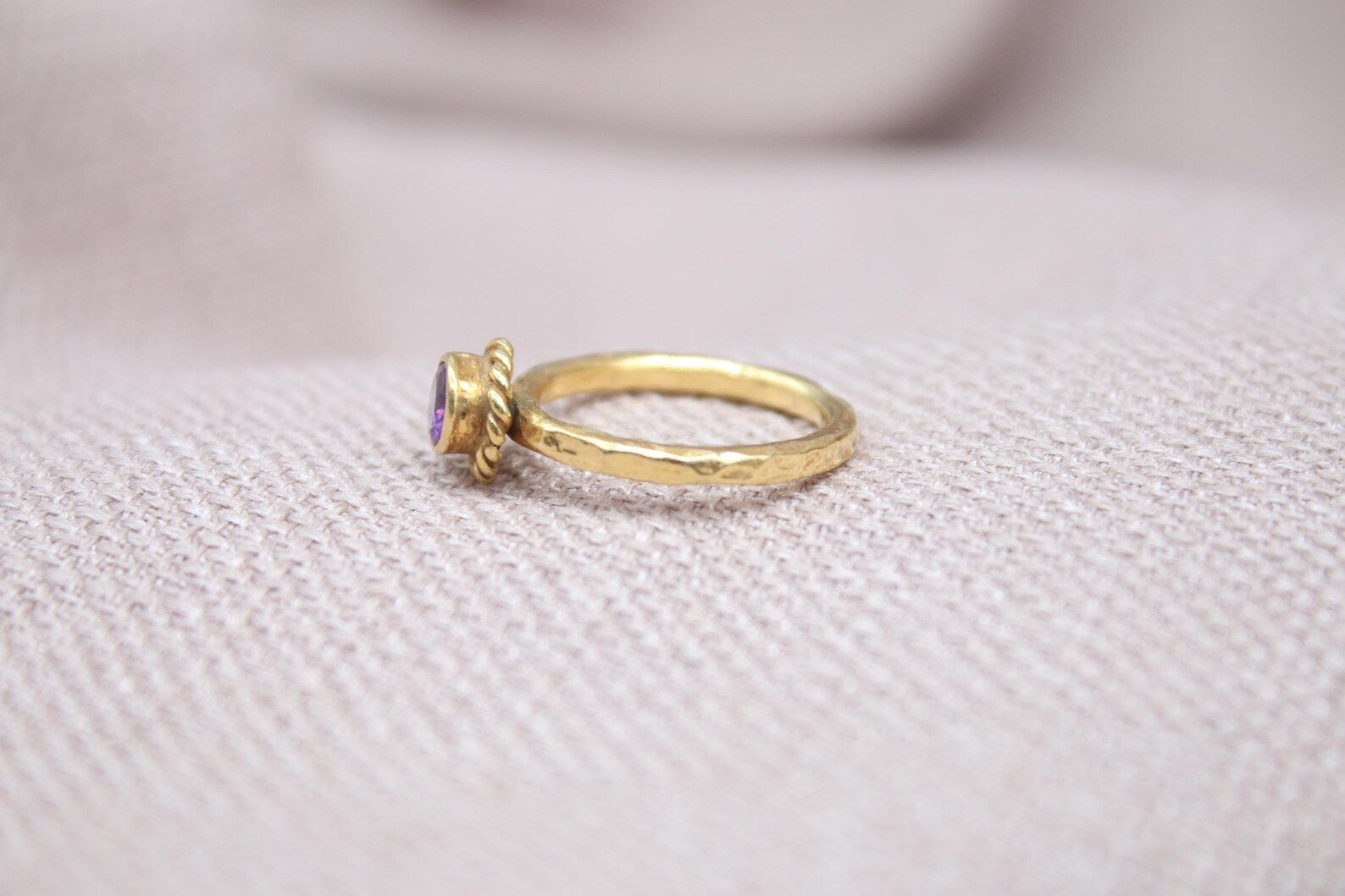 Amethyst Ring 22K Gold Plated 925 Sterling Silver Handmade Vintage Style Ring