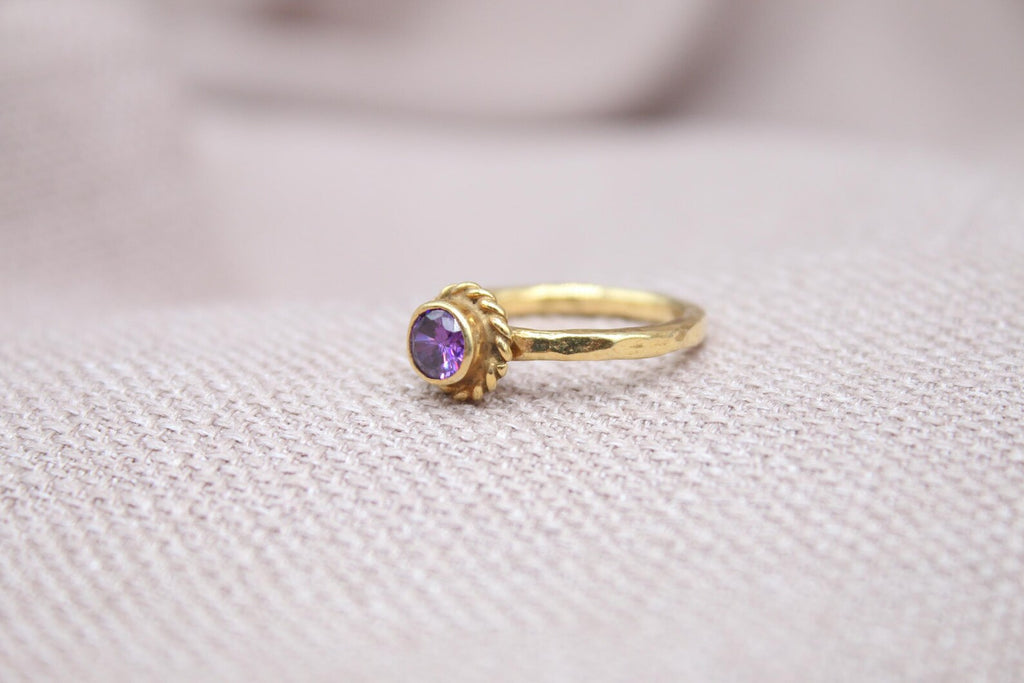 Amethyst Ring 22K Gold Plated 925 Sterling Silver Handmade Vintage Style Ring