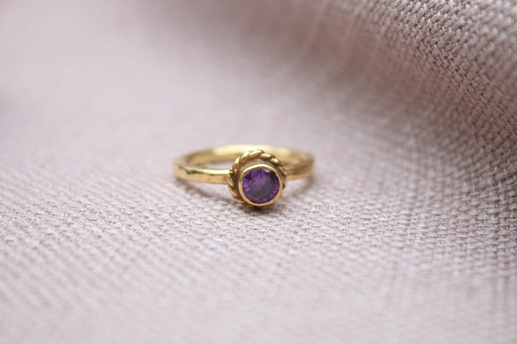 Amethyst Ring 22K Gold Plated 925 Sterling Silver Handmade Vintage Style Ring