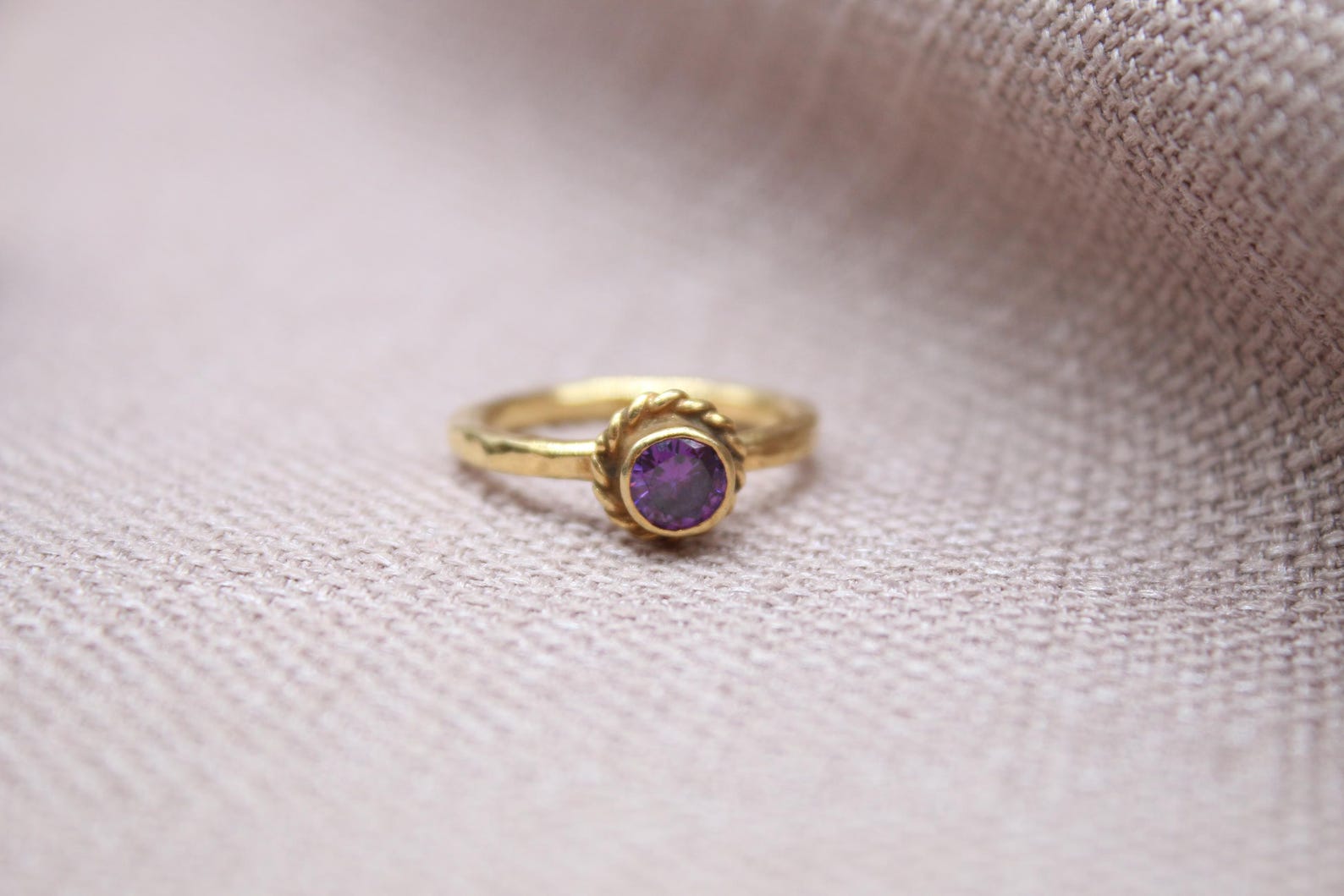 Amethyst Ring 22K Gold Plated 925 Sterling Silver Handmade Vintage Style Ring