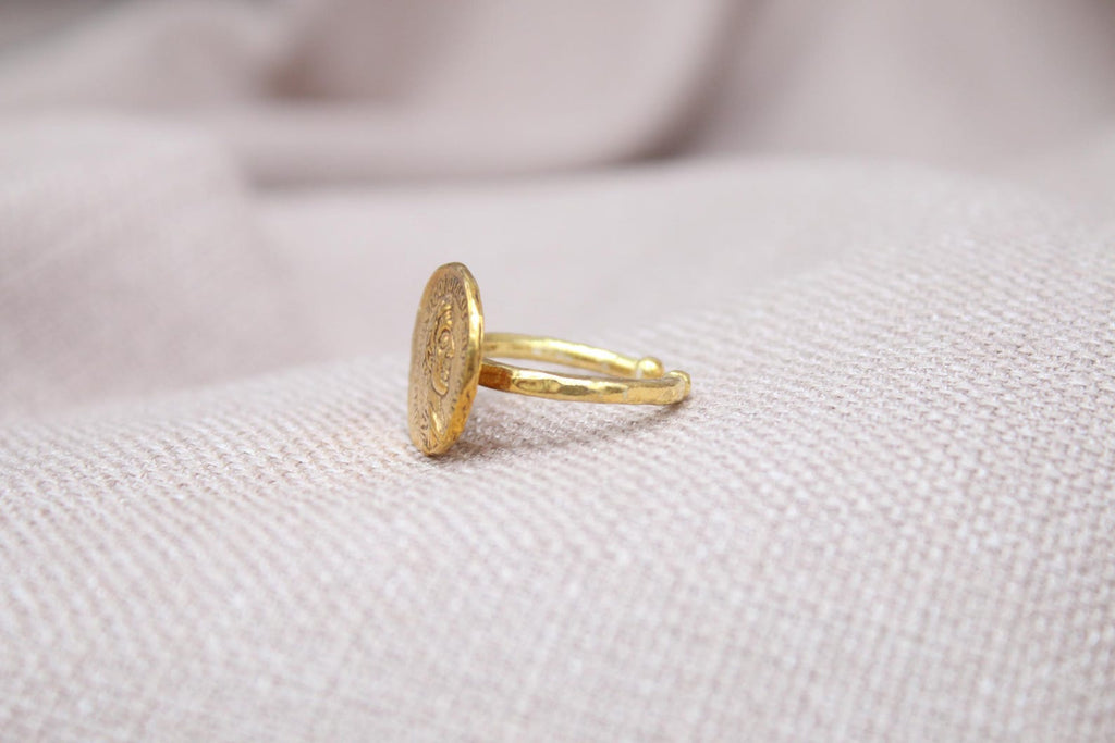 Roman Emperor Hadrian Coin Ring 22K Gold Plated 925 Sterling Silver Handmade Adjustable Ring