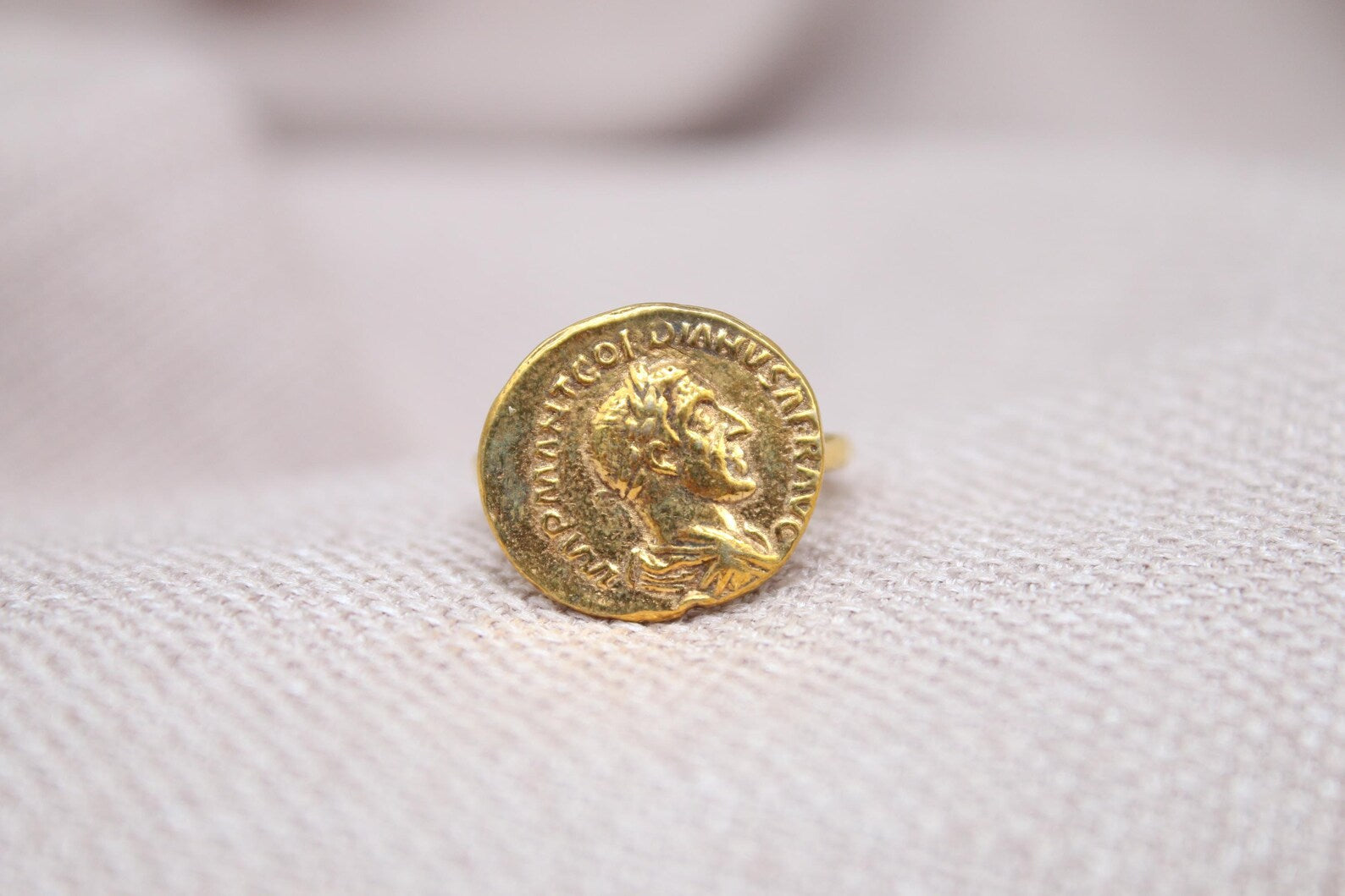 Roman Emperor Hadrian Coin Ring 22K Gold Plated 925 Sterling Silver Handmade Adjustable Ring