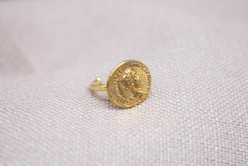 Roman Emperor Hadrian Coin Ring 22K Gold Plated 925 Sterling Silver Handmade Adjustable Ring