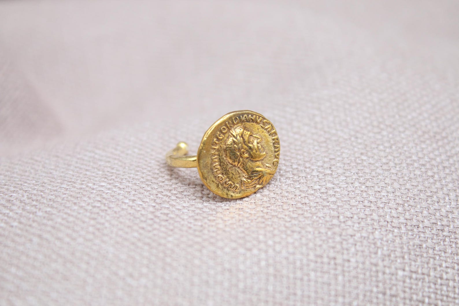 Roman Emperor Hadrian Coin Ring 22K Gold Plated 925 Sterling Silver Handmade Adjustable Ring
