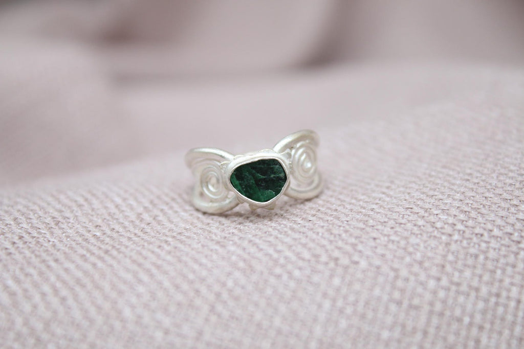 Handmade Emerald Silver Ring 925 Sterling Silver Artisan Green Gemstone Statement Ring