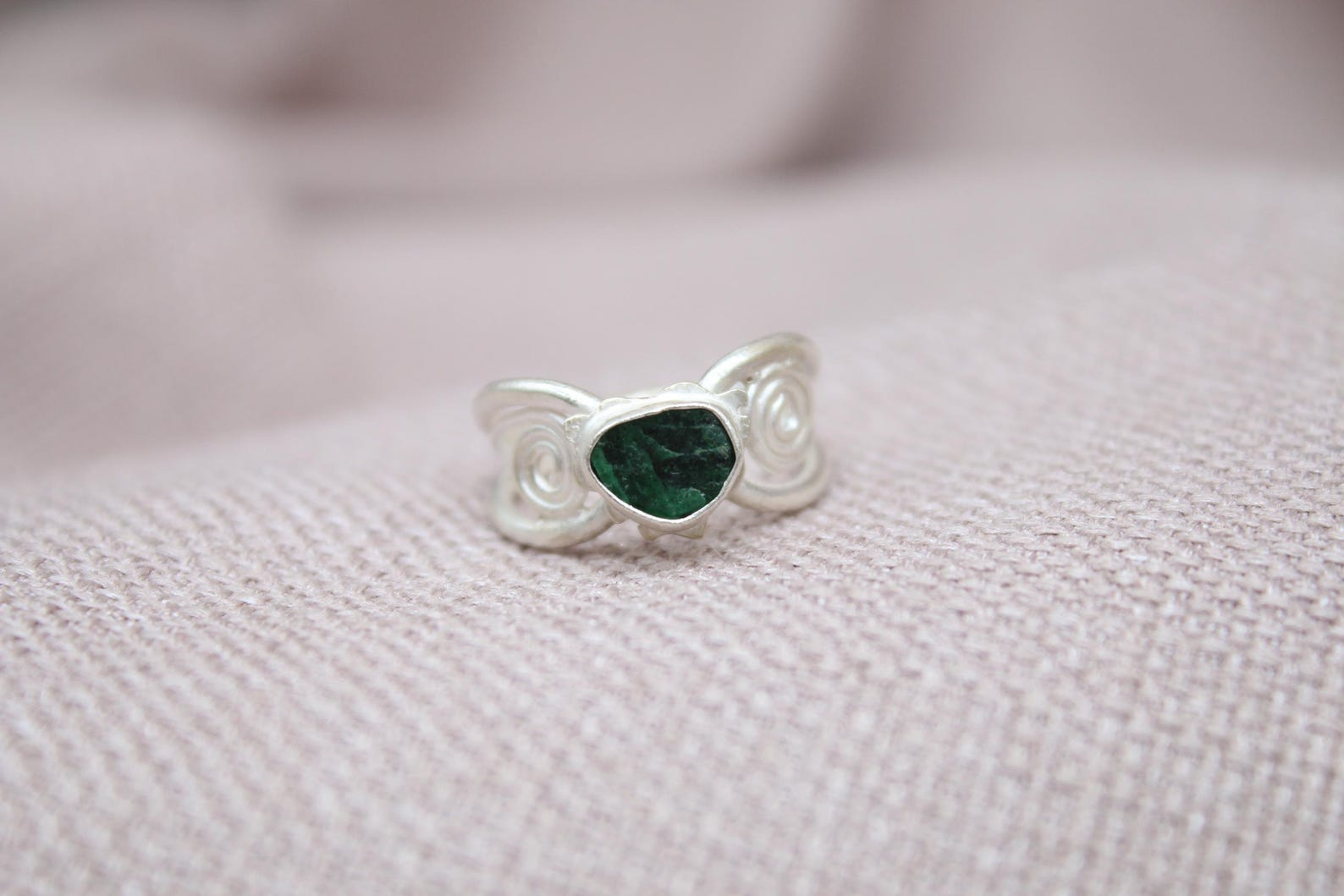 Handmade Emerald Silver Ring 925 Sterling Silver Artisan Green Gemstone Statement Ring