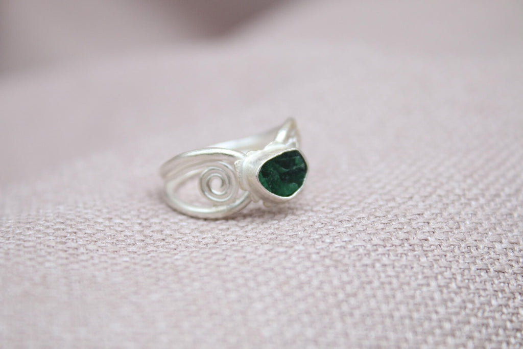 Handmade Emerald Silver Ring 925 Sterling Silver Artisan Green Gemstone Statement Ring
