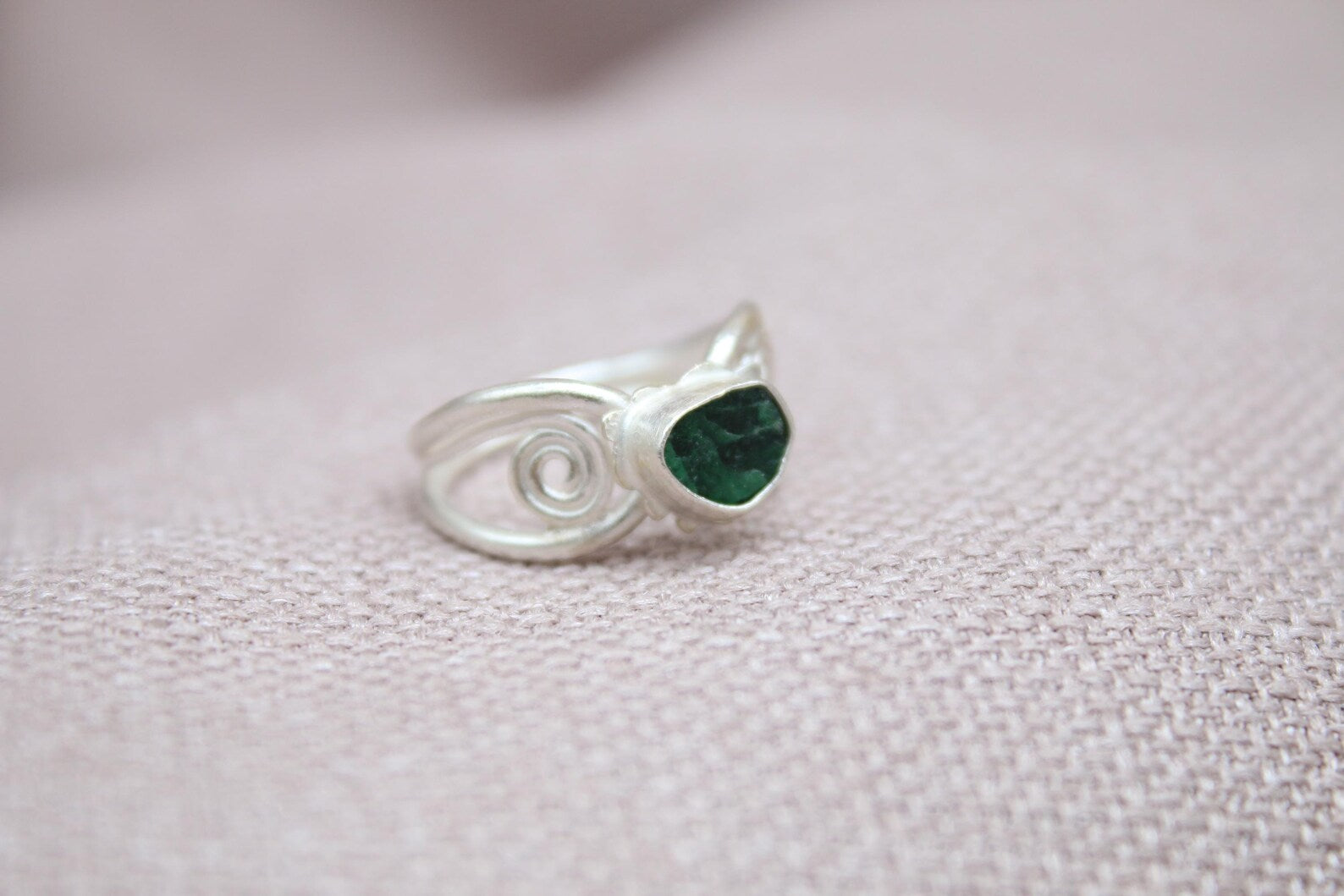 Handmade Emerald Silver Ring 925 Sterling Silver Artisan Green Gemstone Statement Ring