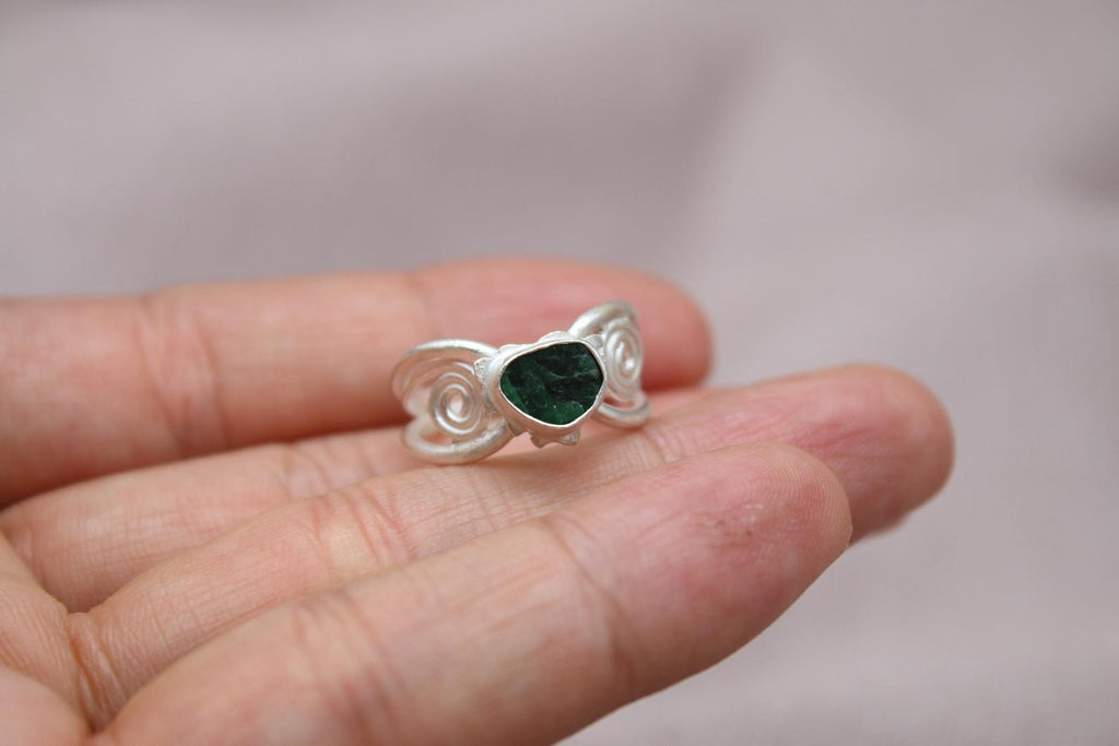 Handmade Emerald Silver Ring 925 Sterling Silver Artisan Green Gemstone Statement Ring