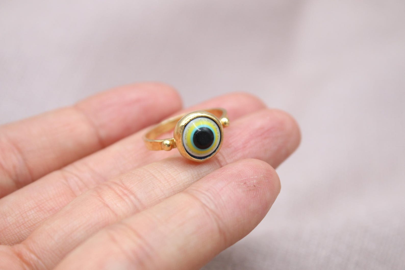 Handmade Evil Eye Silver Ring 925 Sterling Silver Protective Charm Minimalist Statement Ring