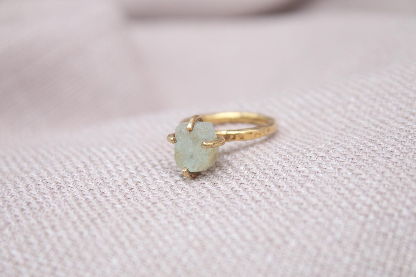 Raw Aquamarine Ring Handmade 22K Gold Plated Sterling Silver Natural Gemstone Ring