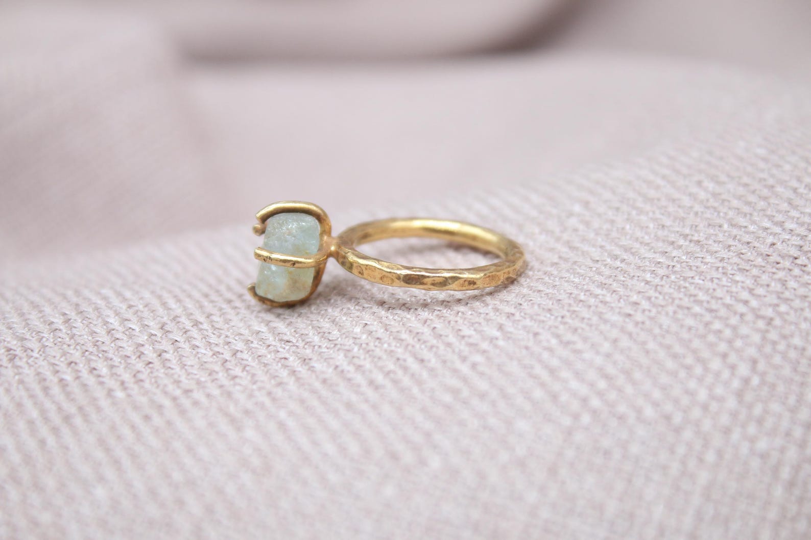 Raw Aquamarine Ring Handmade 22K Gold Plated Sterling Silver Natural Gemstone Ring