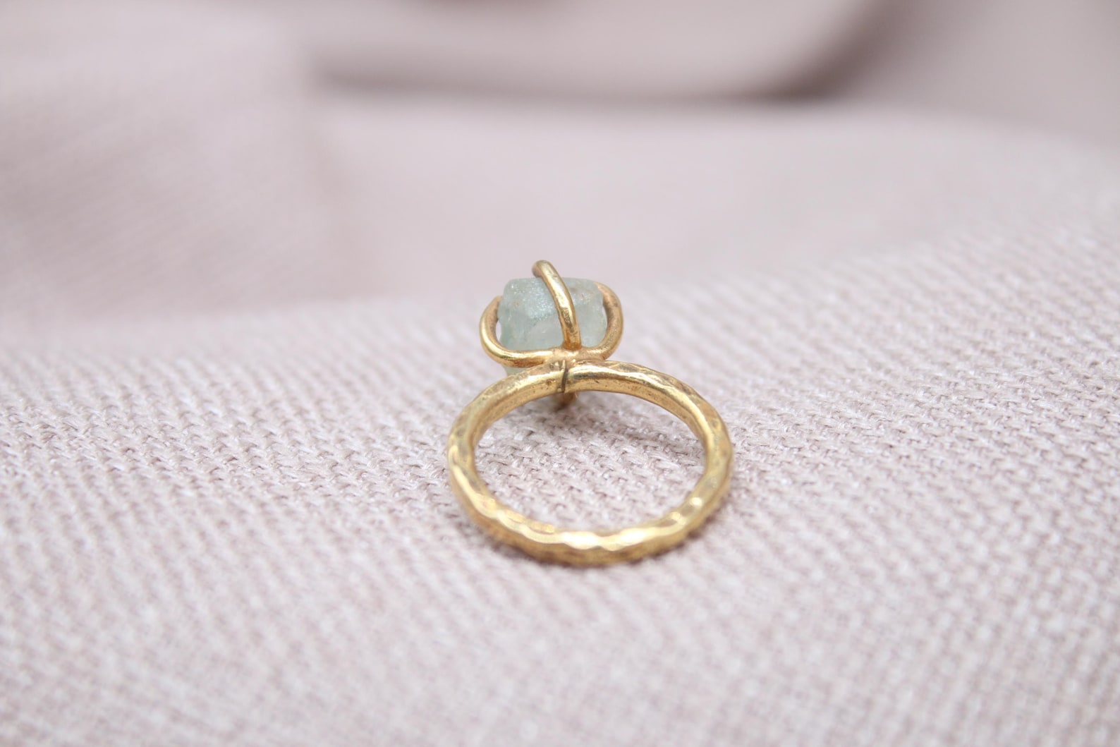 Raw Aquamarine Ring Handmade 22K Gold Plated Sterling Silver Natural Gemstone Ring