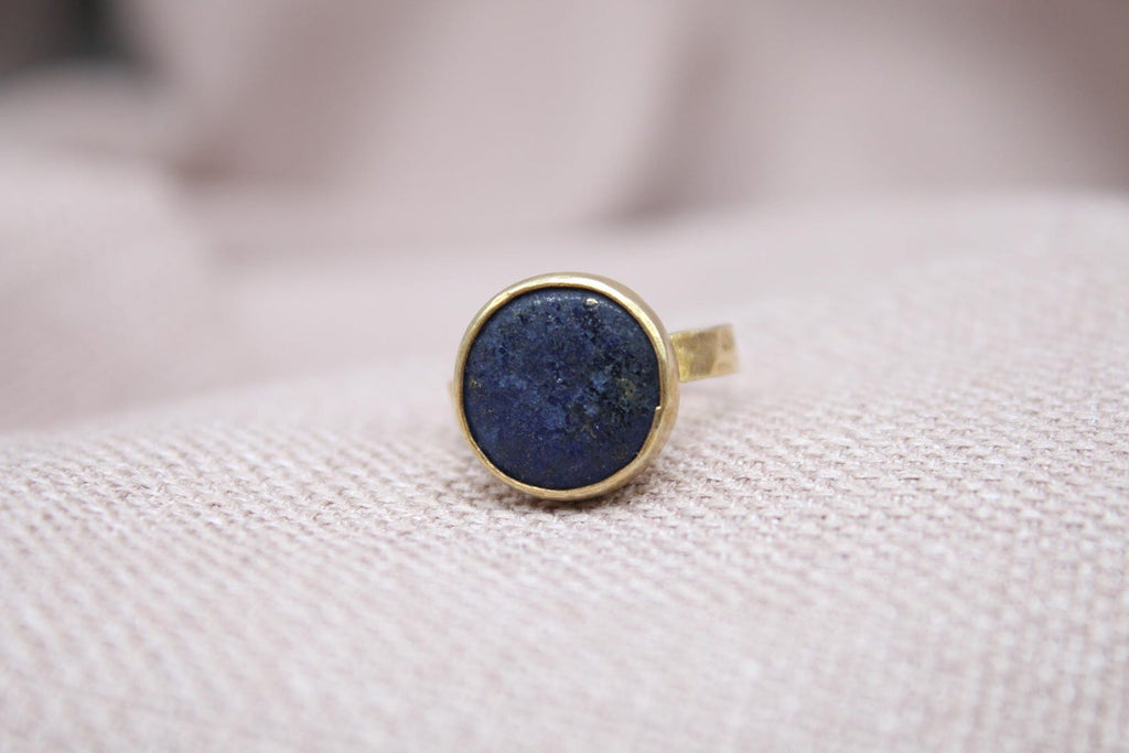 Lapis Lazuli Statement Ring Gold Plated Oval Stone Handmade Bold Jewelry