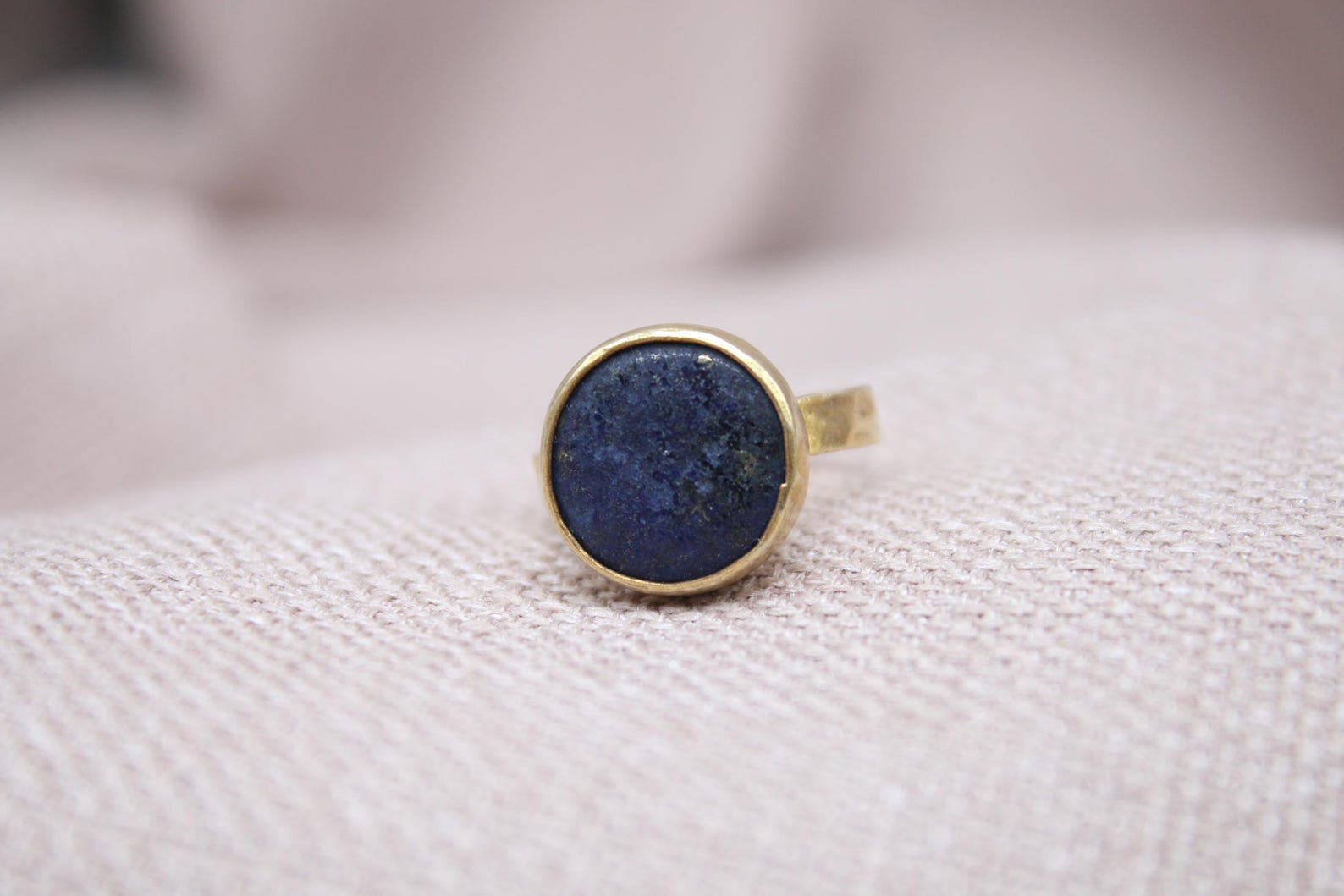 Lapis Lazuli Statement Ring Gold Plated Oval Stone Handmade Bold Jewelry