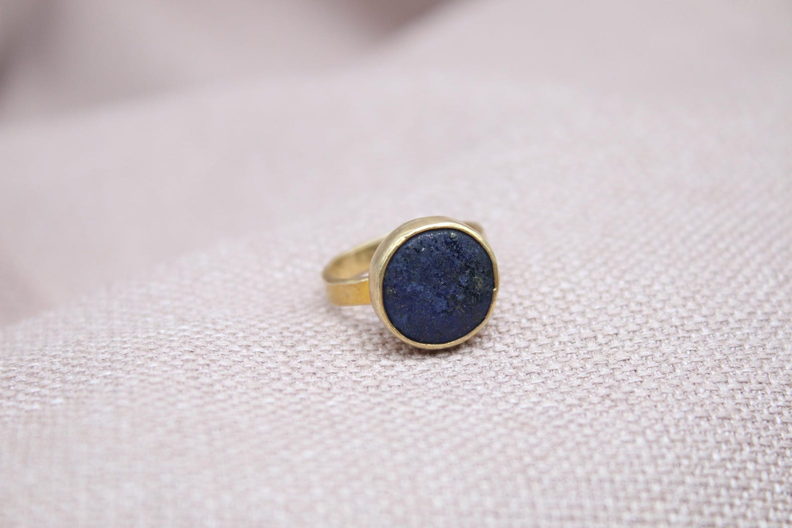Lapis Lazuli Statement Ring Gold Plated Oval Stone Handmade Bold Jewelry