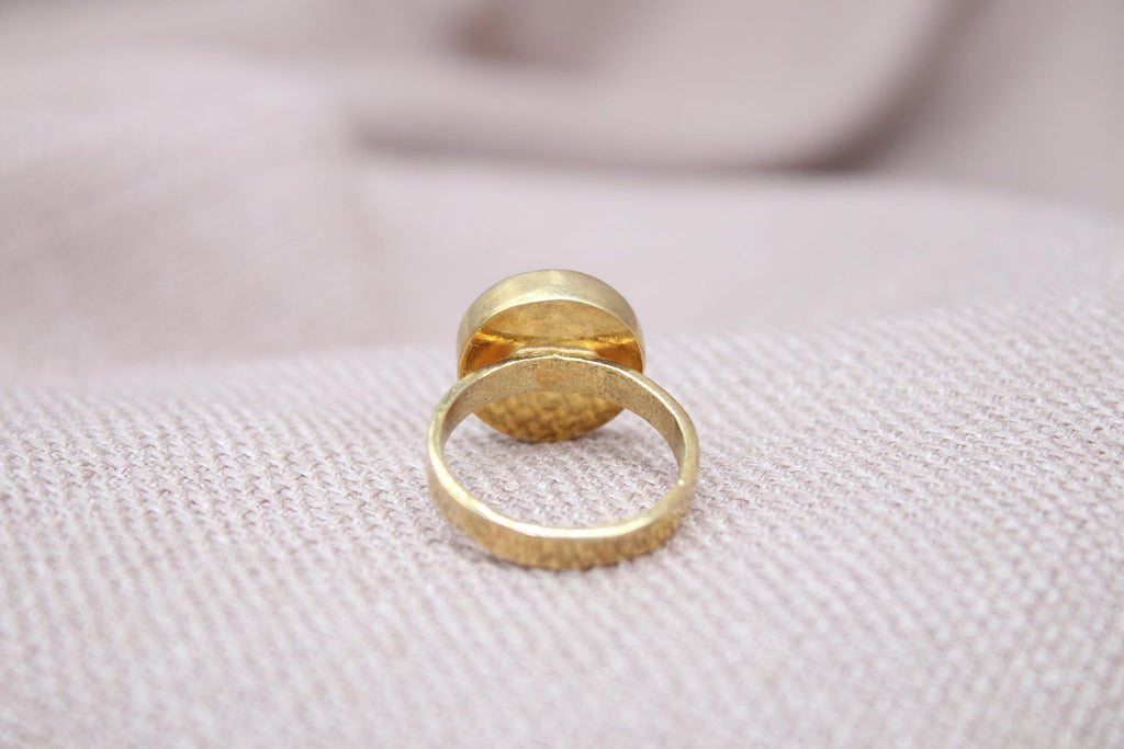 Lapis Lazuli Statement Ring Gold Plated Oval Stone Handmade Bold Jewelry