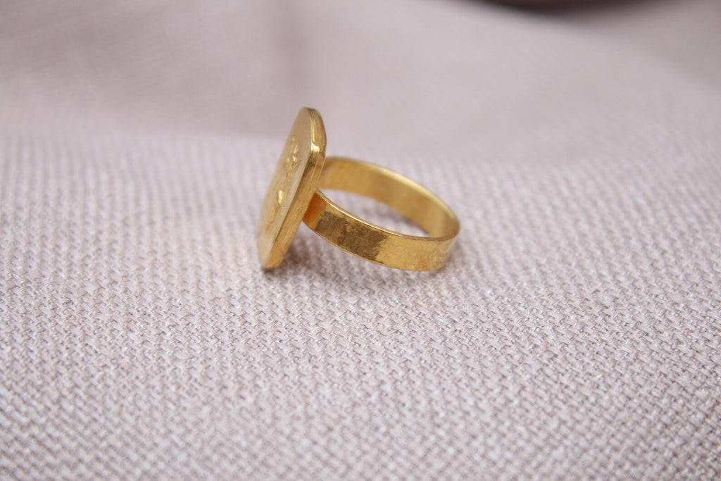 Handmade Bee Coin Ring Sterling Silver Bronze Coin Signet Statement Ring