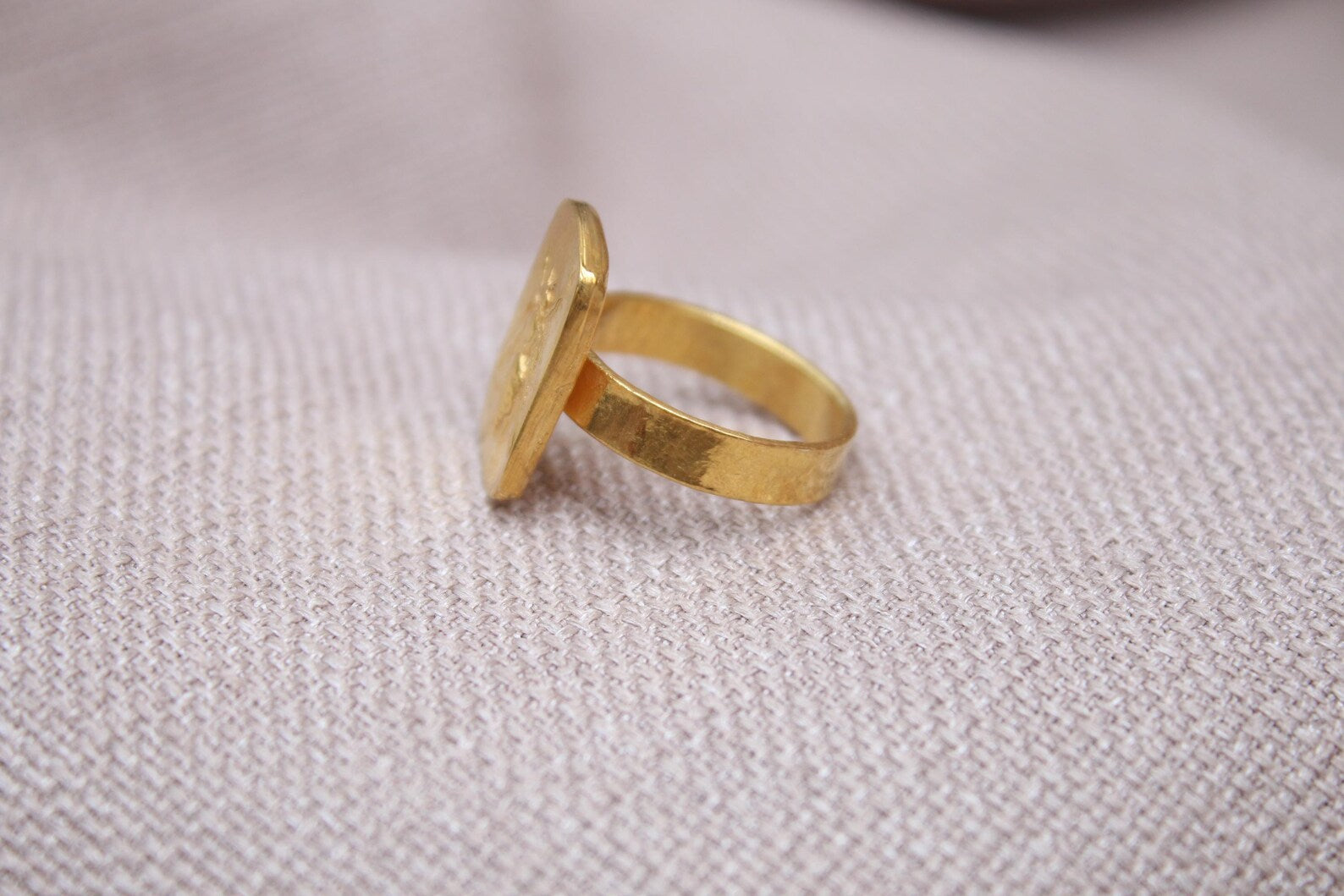 Handmade Bee Coin Ring Sterling Silver Bronze Coin Signet Statement Ring