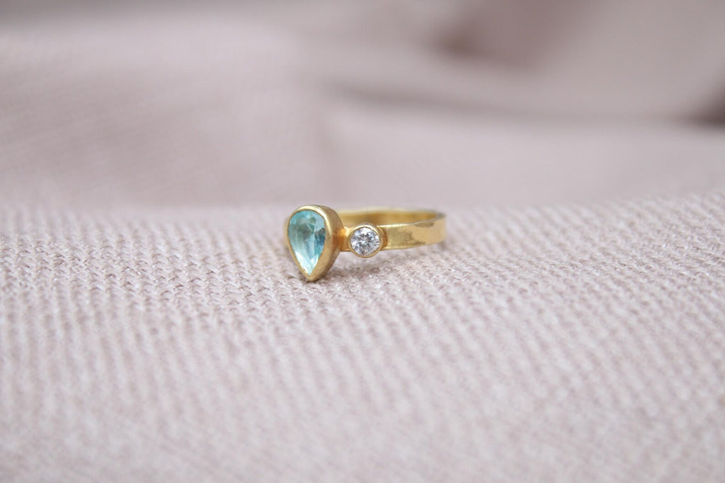 Handmade Blue Topaz Ring Sterling Silver Pear Gemstone Minimalist Statement Ring