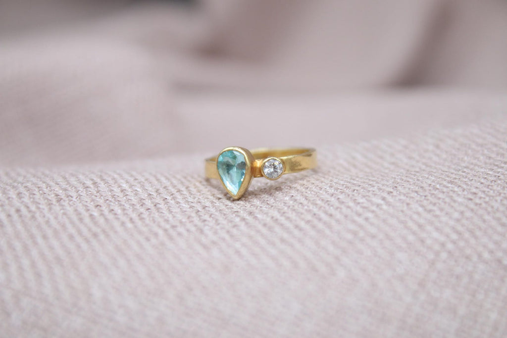 Handmade Blue Topaz Ring Sterling Silver Pear Gemstone Minimalist Statement Ring