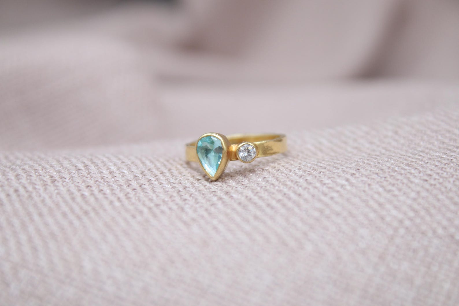 Handmade Blue Topaz Ring Sterling Silver Pear Gemstone Minimalist Statement Ring