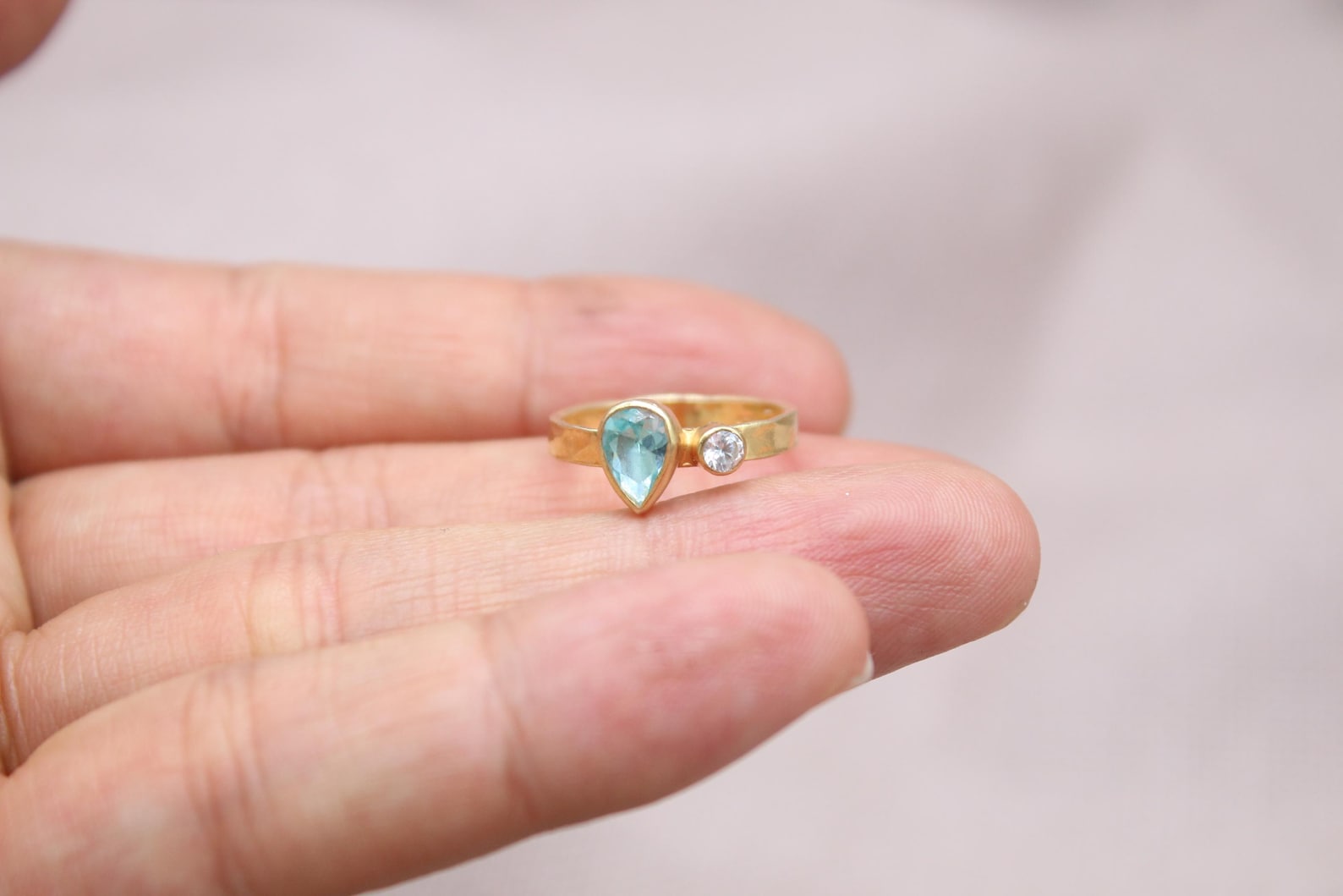 Handmade Blue Topaz Ring Sterling Silver Pear Gemstone Minimalist Statement Ring