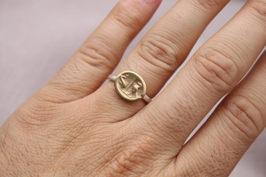 Handmade Bronze Coin Bird Ring Sterling Silver Nature Inspired Signet Ring