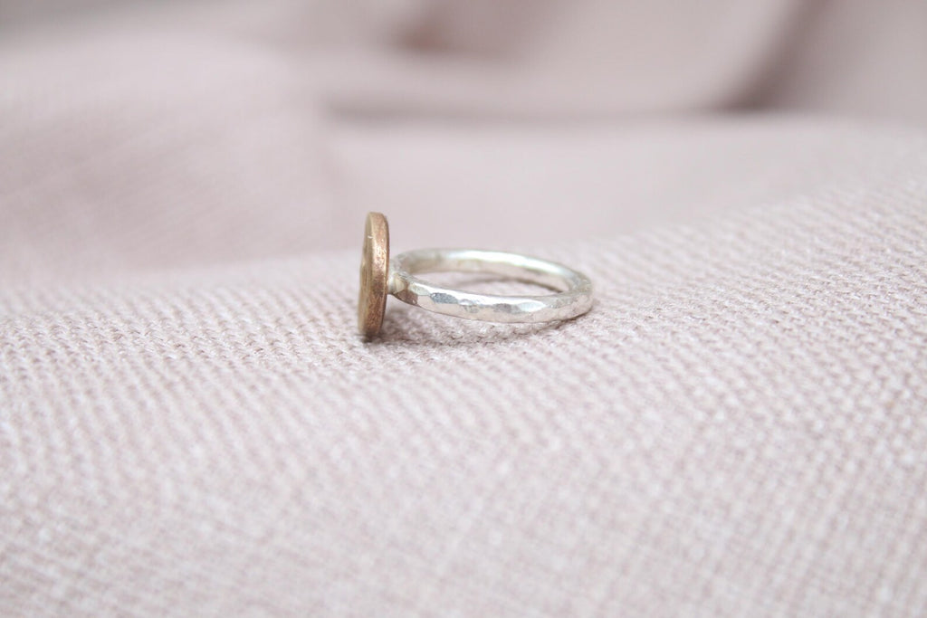 Handmade Bronze Coin Bird Ring Sterling Silver Nature Inspired Signet Ring