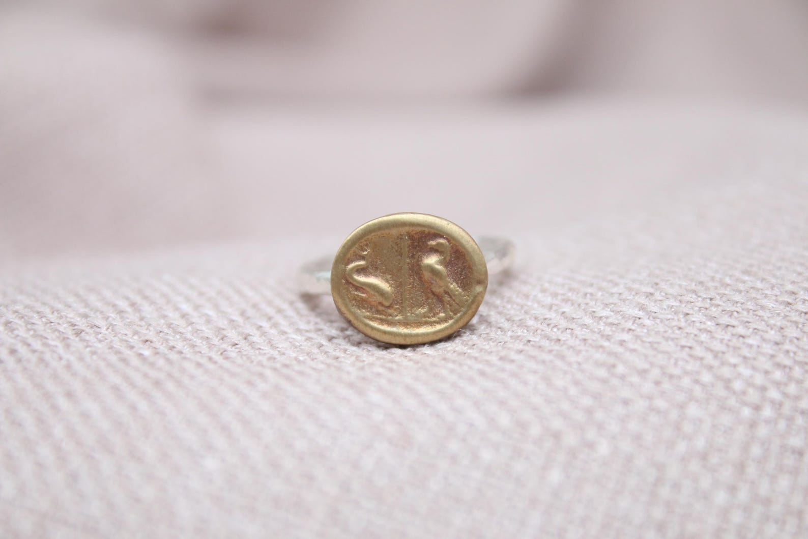 Handmade Bronze Coin Bird Ring Sterling Silver Nature Inspired Signet Ring