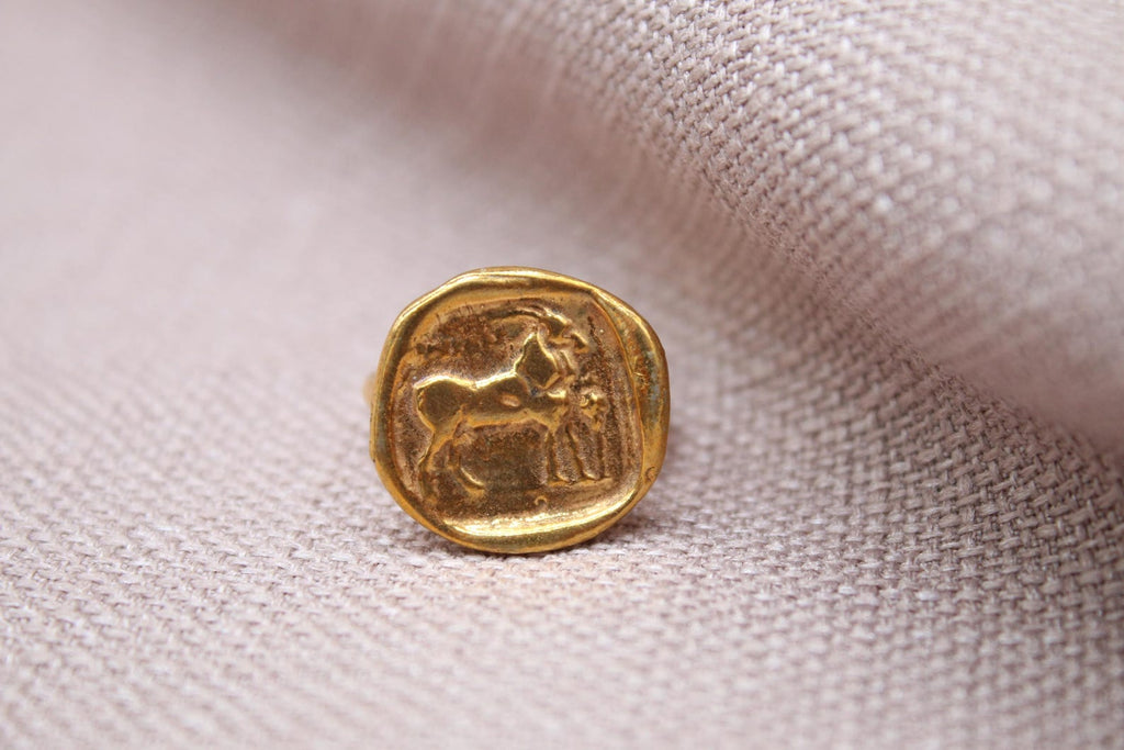 Handmade Goat Coin Ring Sterling Silver Signet Ring Animal Symbol Jewelry