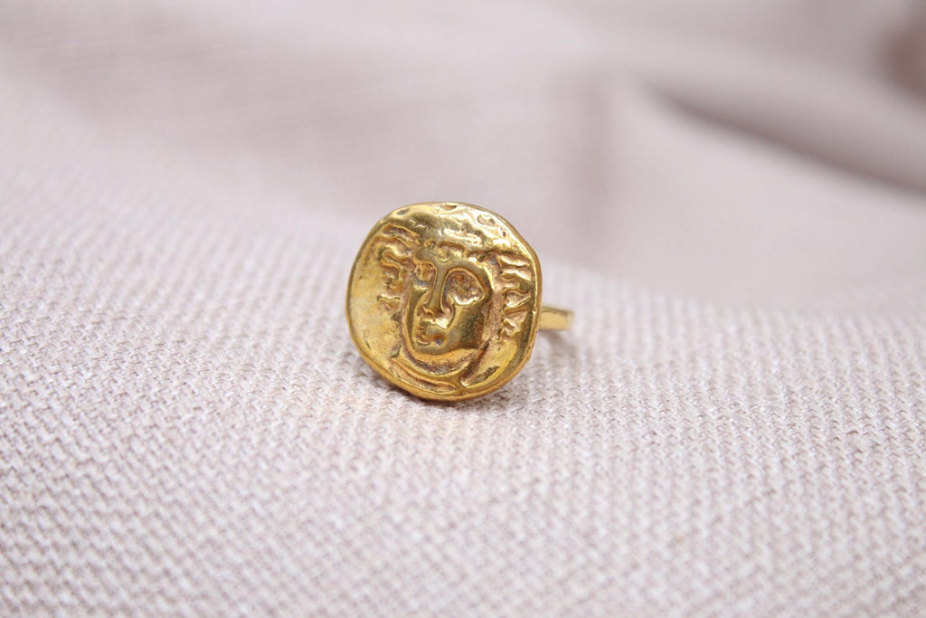 Handmade Apollo Bronze Coin Ring Sterling Silver Ancient Greek Signet Ring