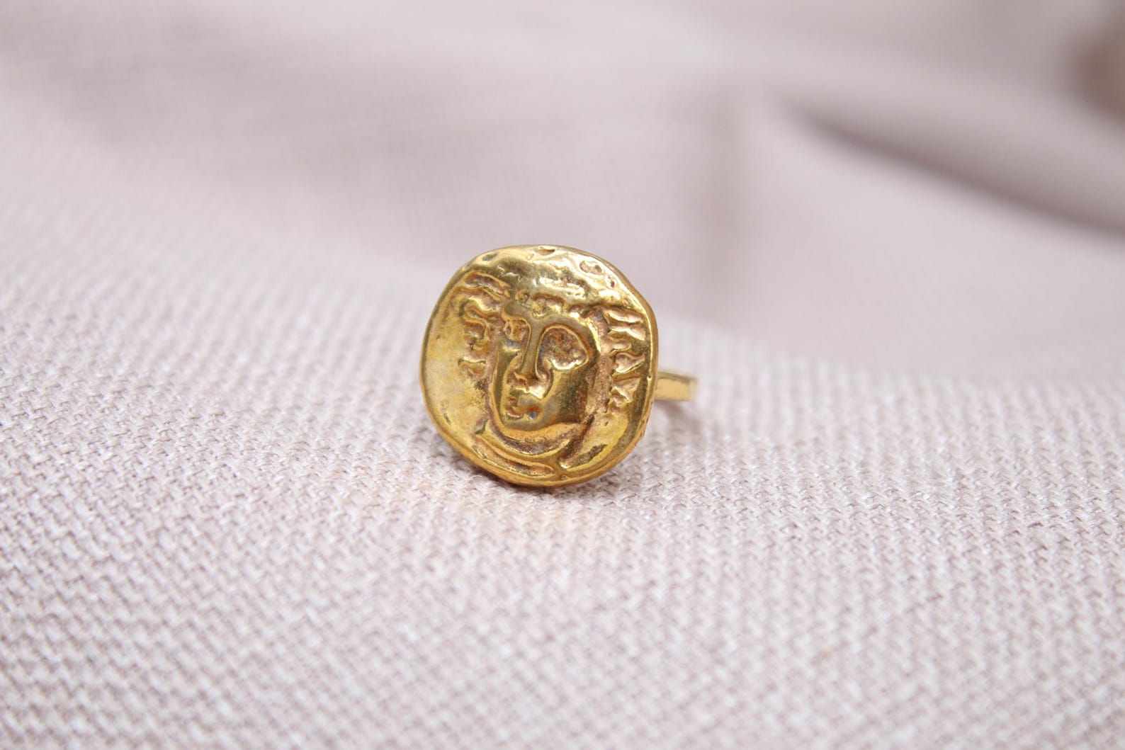 Handmade Apollo Bronze Coin Ring Sterling Silver Ancient Greek Signet Ring