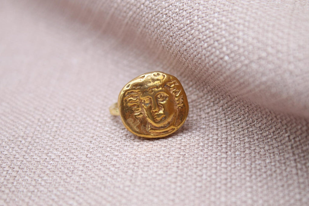 Handmade Apollo Bronze Coin Ring Sterling Silver Ancient Greek Signet Ring
