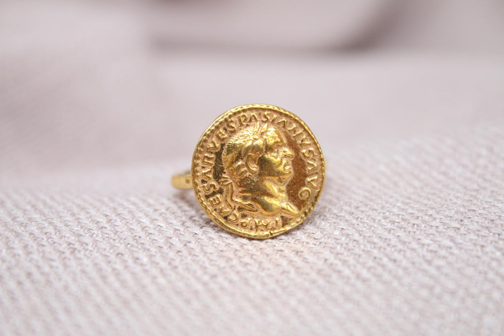Augustus Coin Signet Ring Sterling Silver Handmade Roman Emperor Statement Ring